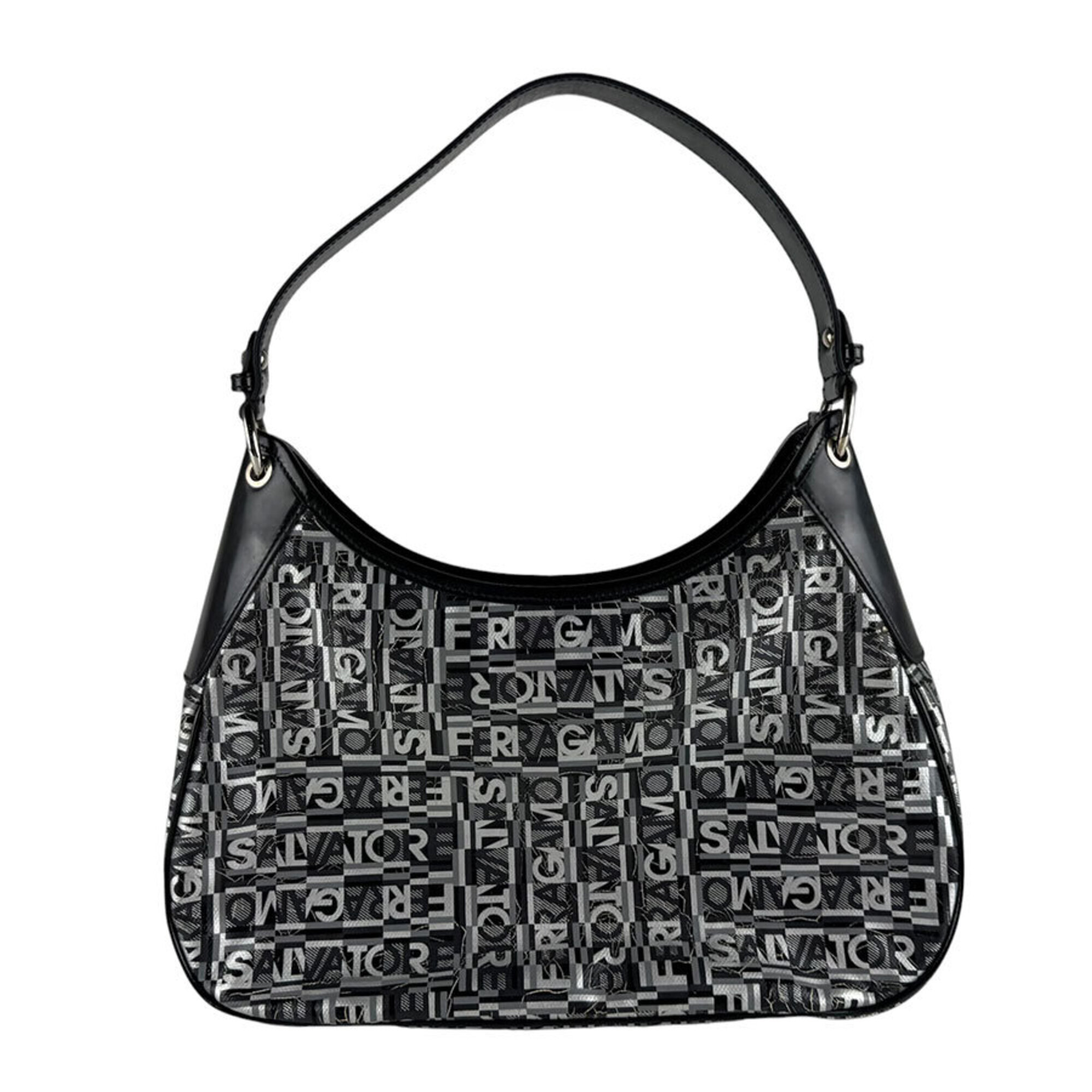 Salvatore Ferragamo Shoulder Bag, Coated Canvas And Leather, Black, Women's, ...